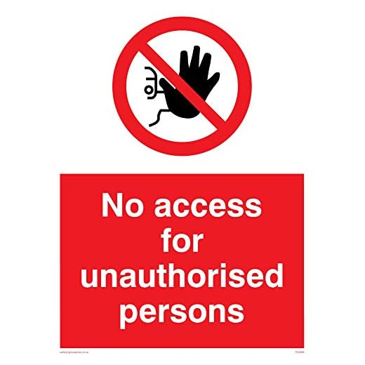 Viking Signs PA5686-A5P-1M "No Access For Unauthorised Persons"-skylt, 1 mm halvstyv plast, 200 mm H x 150 mm B