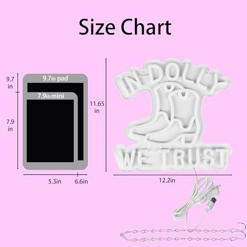 Image of In Dolly We Trust Neon Sign for Wall Decor Cowgirl Boots for Man Cave | Country Retro Style, Rustic Decoration for Home Party, Birthday Gifts for Women 12.2*11.6in