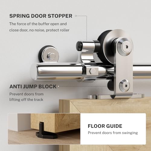TSMST 200CM/6.6FT Schiebetürbeschlag Set Schiebetürsystem Gleitschiene Holzschiebetür Edelstahl