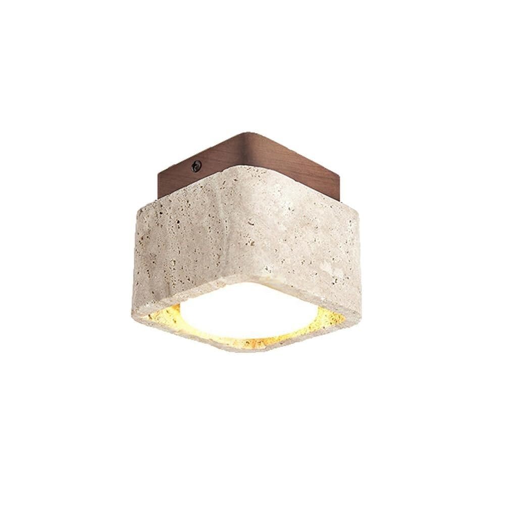 KXEcoLife Japanese Wabi-sabi Natural Stone Shade Ceiling Light,Yellow Travertine Art Interior Decoration Lamp(Walnut Color,1-Light)