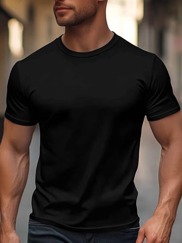 Black T-Shirts for Men Solid Color Short Sleeve Crewneck Tee Men's Casual T-Shirt