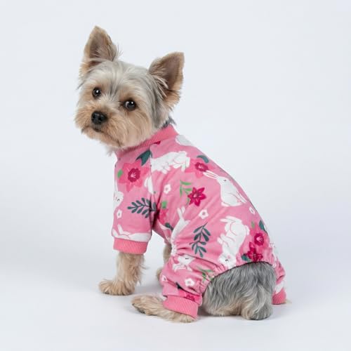 Image of Fitwarm Floral Bunny Dog Pajamas, Cute Easter Outfit for Small Dogs Girl, Festive Pet Clothes, Pink, Red, White, Large