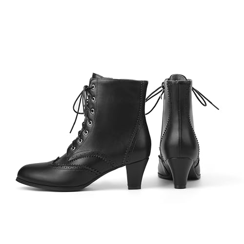 Women Vintage Victorian Boots with Side Zippers Wintip Lace Up Ankle Boots2