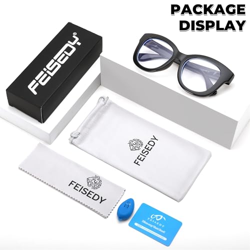 Image of FEISEDY Retro Blue Light Glasses for Women Men, Thick Square Glasses Blue Light Blocking, Anti Glare Digital &Eyestrain B0278