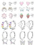 JeweBella 10 Pares Pendientes Niña Plata/Oro Acero Inoxidable Pendientes Hipoalergenicos Niña Aros Corazón Flor Mariposa Arcoíris Juego de Pendiente Pequeños Bebe Mujer