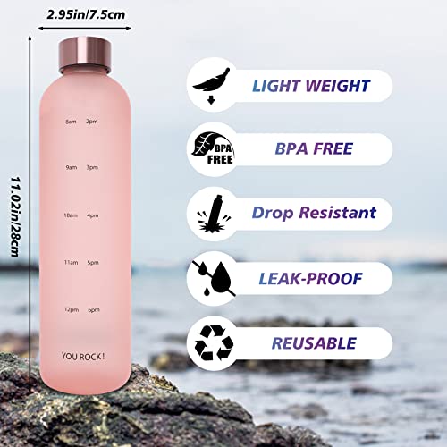 ZAKVOP 32oz Water Bottles with Times to Drink, Motivational Water Bottle with Time Marker, BPA Free Reusable Water Bottle with Hydrating Reminder for Gym Fitness Workout Travel (Pink New)
