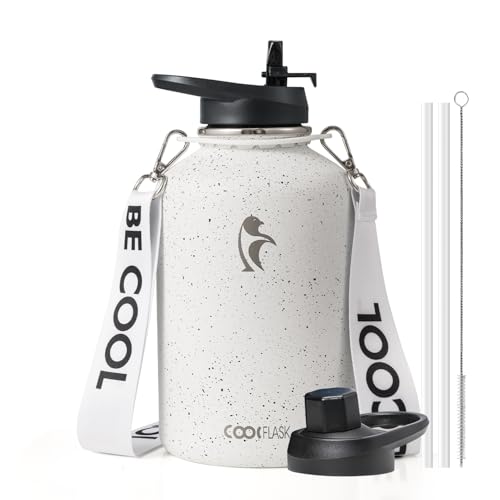Image of Coolflask Half Gallon Water Bottle Insulated Stainless Steel with Strap