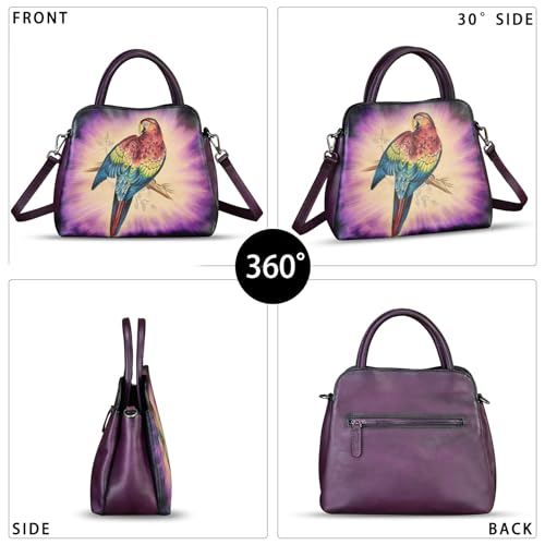 Image of Genuine Leather Handbag for Women Hand Painted Leather Top Handle Satchel Handmade Crossbody Purse