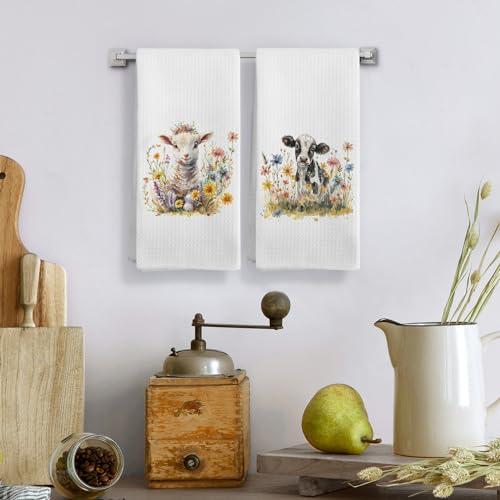 Sheep-Cow-Floral-Animals-Kitchen-Towels-Farmhouse-Country-Animals-Kitchen-Towels-Decorative-Set-Farm-Animal-Decor-Rustic-Sheep-Cow-Animal-Lover-Gifts-Hand-Dish-Tea-Towels-for-Kitchen-16x24In Sheep Cow Floral Animals Kitchen Towels Farmhouse Country Animals Kitchen Towels Decorative Set Farm Animal Decor Rustic Sheep Cow Animal Lover Gifts Hand Dish Tea Towels for Kitchen 16x24In