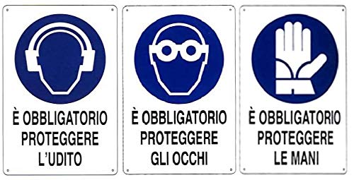 Set 3 Cartelli Protezione Mani,vista,udito in