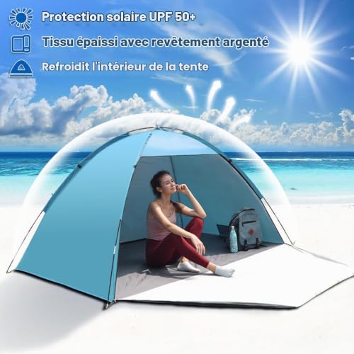 Tente de Plage pour 1-3 Personnes, Tente de Plage Anti UV, Abris de Plage Tente de Camping Poids Léger, Facile à Installer et Portable, pour Camping, Pêche, Pique-Nique, Jardin – vue 3