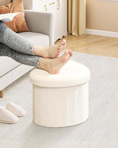 Image of B FSOBEIIALEO Storage Ottoman Heart Shaped Ottoman with Storage,Cream White