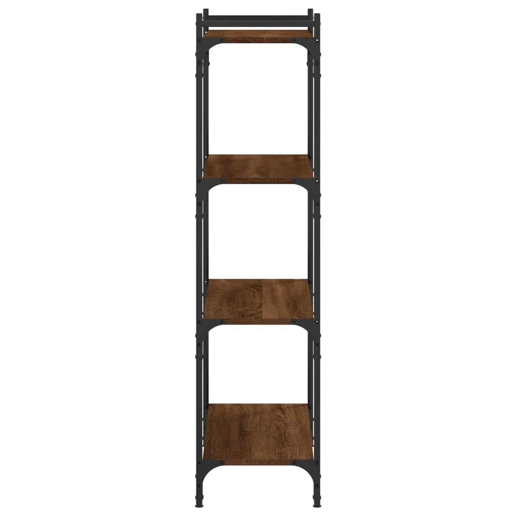 Librería 80 x 30 x 120 cm, aspecto de roble marrón con marco de metal y 4 niveles, estantería de pie para salón, pasillo, dormitorio, diseño moderno para decoración de libros