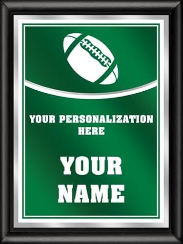 Crown Awards Football Personalized Plaque Award, 6x8 Color Printed Metal Plate with Custom Engraving, Green with White Plaque On Shiny Black Finish Prime