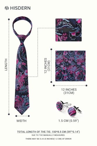 Image of HISDERN Ties for Men Paisley Tie and Pocket Square Cufflinks Set Formal Classic Floral Necktie Handkerchief Wedding Party