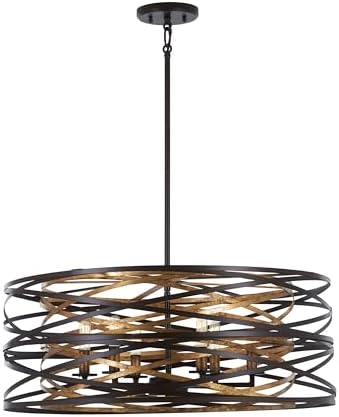 Minka Lavery 4673-111 Vortic Flow Pendant, 6-Light, 360 Total Watts, 26-in H x 10-in W, Dark Bronze with Mosaic Gold Interior