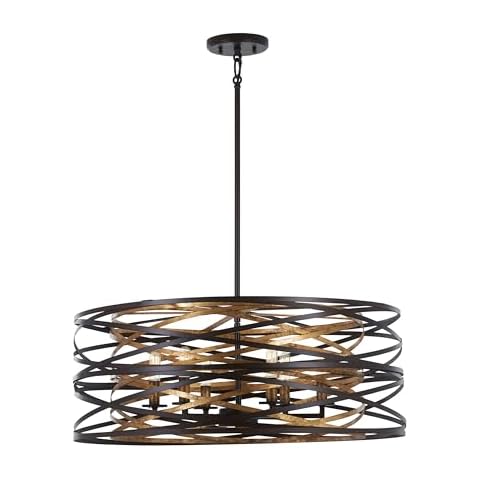 Minka Lavery Pendant Ceiling Lighting 4673-111 Vortic Flow, 6-Light 360 Total Watts, 10" H x 26" W, Dark Bronze with Mosaic Gold Interior Cover
