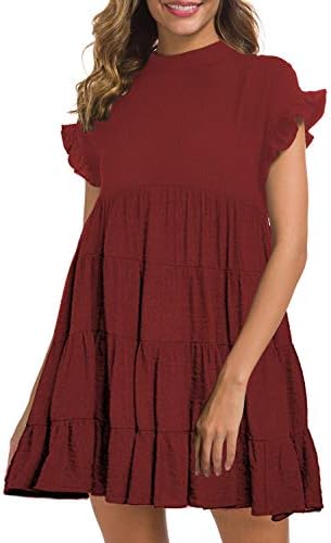 Women's Casual Summer Ruffle Babydoll Loose Mini Dress