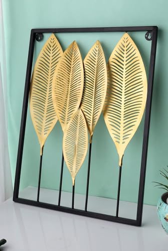 Image of Metal Multicolor Wall Decor Leaf Frame Wall Hanging Decoration, Wall Art Home Decor for Living Room Office Bedroom Hotel (15x20 Inch)