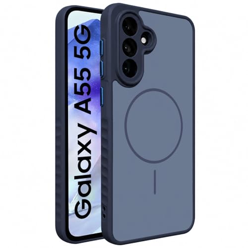 Image of VONZEE Matte Magnetic Case Compatible for Samsung Galaxy A55 Wireless Charging Shockproof Anti-Scratch TPU PC Slim Fit Full Protection Phone Cover for Samsung Galaxy A55-NAVY
