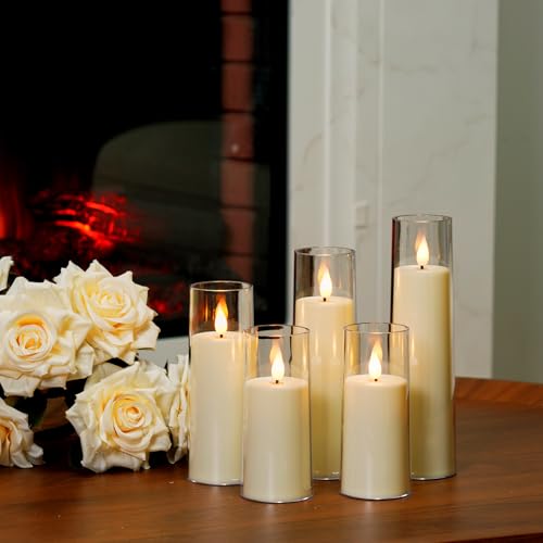 Image of Amagic Flameless Candles Battery Operated, LED Candles with Remote and Timer, Acrylic Plexiglass Flickering Fake Candle for Wedding, Home Decor, Ivory White, Set of 5, D2.2 x H5 5 inch 6 inch 7 inch 8 inch