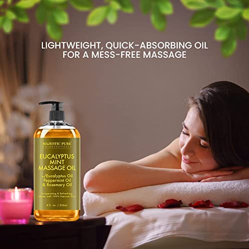 Majestic Pure Lavender Massage Oil, Coconut Massage Oil, Rose Massage Oil, And Eucalyptus Mint Massage Oil (8 Fl Oz Each) Bundle #TOP5