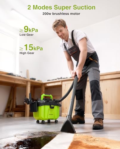 Cordless Shop Vac, 2x4.0Ah Battery Powered Shop Vac - 2.6 Gal Cordless Shop Vacuum Wet and Dry with HEPA Filter, Shoulder Strap & Accessory Storage Holder, Portable for Garage, Car, Workshop & Stairs — view 5