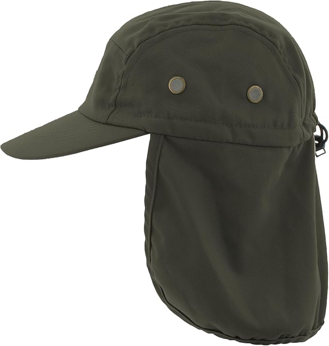 Gorra Nuca de Protección Solar para Hombre y Mujer, Gorra con Protector de Cuello de Algodón para Pesca Marcha y Senderismo, Talla única (FR/ES, Letras, Talla única, Verde)