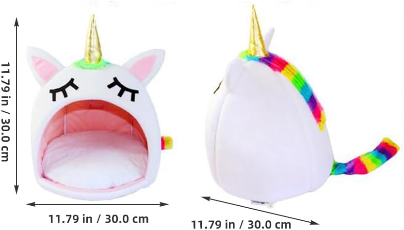 TEHAUX Unicorn Dog Bed Small Size 11.81In Cozy Winter Pet Nest Warm Indoor House Bed for Cats and Small Dogs Portable Soft Material