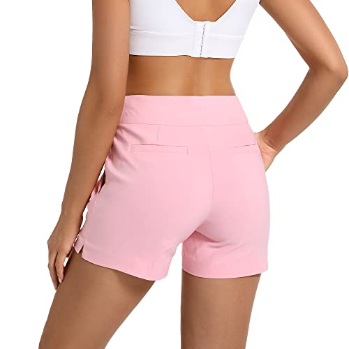 Jamfit Women's Chino Shorts - 4" Inseam, High Waisted, Elastic, Summer Casual Shorts With 2 Front Pockets (As1, Alpha, X_L, Regular, Regular, Pink) #TOP1
