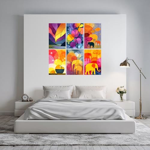 Image of SiddArtify Modern Abstract Wall Art Prints Set - Colorful Elephant Poster Decor for Living Room Bedroom Office - 8x12 Sticker Pack of 6