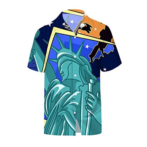 AMDOLE Todays Daily Deals Warehouse Mode et Loisirs pour Hommes Impression numérique 3D Bouton Jour de l'indépendance Chemise à Manches Courtes Tops Blanc...