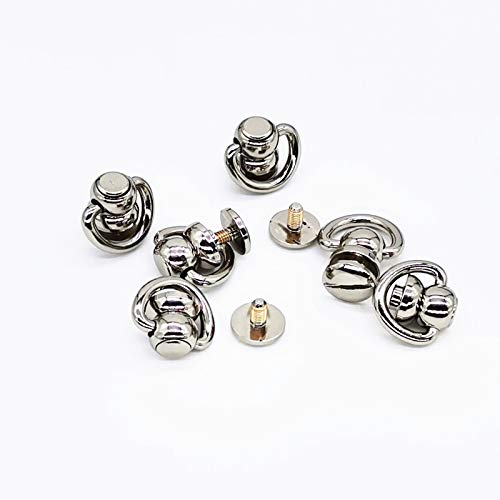 Button Studs Rivets D-Ring Head Button Stud Screwback with Screw for DIY Art Leather Craft Belt Purse Handbag (6Pieces/Silver) - Thumbnail 4