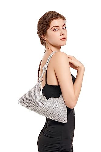 Umren Rhinestone Hobo Bags For Women Chic Evening Handbag Sparkly Crystal Cluth Purse For Party Club Wedding Silver #TOP5