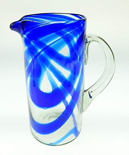 Mexican Glass Margarita/Martini Blue Swirl, With Matching Pitcher 15 Oz, Set Of 4 #TOP3