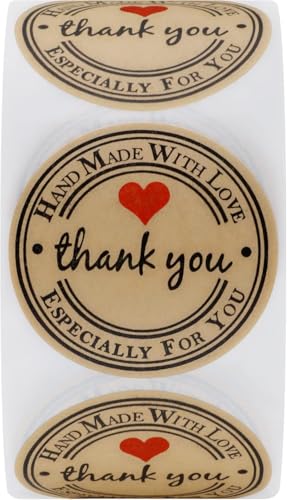 Image of 500pcs Watercolor Thank You Stickers, Round Thank You Adhesive Sticker for Small Business Wedding Supplies Packing Stickers Gift Wrap (1, Thank You Handmade with Love)