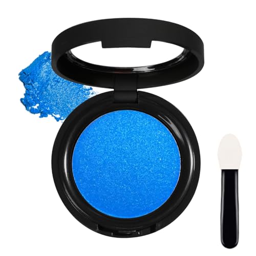 Image of Azure Blue Eyeshadow, Pressed Powder Single Eye Shadow, Pearl Shimmering Highly Pigmented Metallic Eyeshadows Long-Lasting Waterproof Shadows with Mirror, Eye Make up for Party