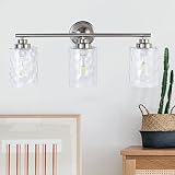 brfaixla Modern Brushed Nickel Bathroom Vanity Lights Fixtures 24 Inch 3-Light Hammered Glass Indust