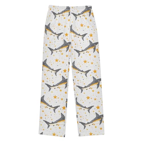 Cartoon Shark with Star Prints Pajama Pants Lounge Sleep Pants Elastic Waist Long Pajama Bottoms with Pockets for 6-14 Years