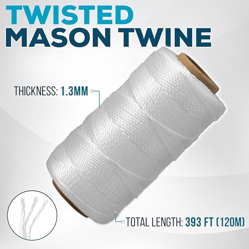 Image of Mason Line String 260FT, 780FT, 390FT, 1500FT, 2300FT, Durable Construction Twine for Laying Bricks, Blocks, Fences in Gardening, DIY & Landscaping Projects (White, 393 Ft x 6 Pcs)