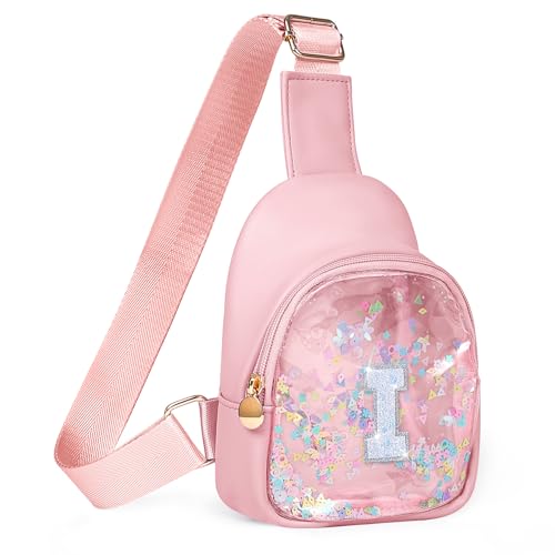 Image of COSHAYSOO Pink Toddler Little Girls Purse 2 3 4 5 6 7 Year Old Kids Sling Bag Initial Crossbody Pouch, Stylish Trending Practical Useful Birthday Christmas Valentines Graduation Gifts Letter I