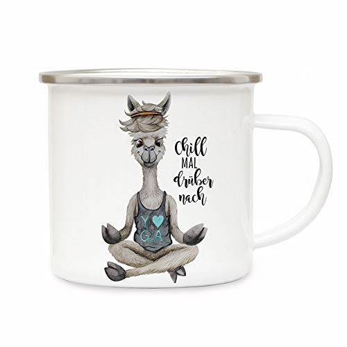 ilka parey wandtattoo-welt Emaille Becher Camping Tasse Motiv Alpaka Yoga Spruch Chill mal drüber nach Kaffeetasse Geschenk Spruchbecher eb344