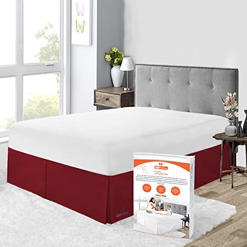 Sgi 12 Inch Drop Queen Size Burgundy Solid Bed Skirt Split Corner Pleated Style Easy Fit Easy Care Fade & Wrinkle Resistant-Cotton Microfiber Made #TOP9