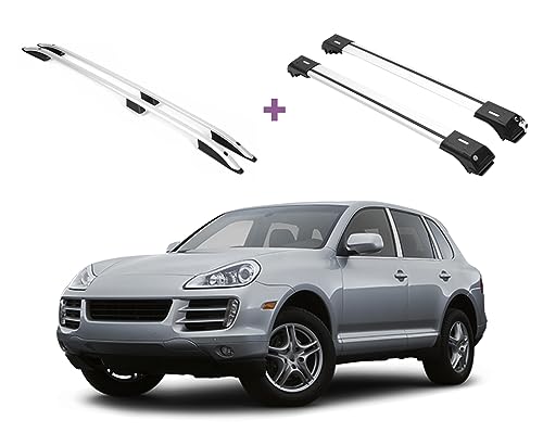 ERKUL Set of Roof Side Rails Rack + Cross Bars for Porsche Cayenne 2003-2010 | Complete Roof Rack System, Enhanced Cargo | Rooftop Luggage Carrier, Kayak, Canoe, Ski | Designed for Bare Roofs | Silver