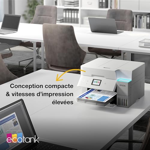 Epson Solution d’impression A4 blanche EcoTank ET-4956 avec Wi-Fi, réservoirs d’encre AirPrint, chargeur de documents, impression, numérisation, copie et fax recto verso + jusqu’à 3 ans d’encre inclus