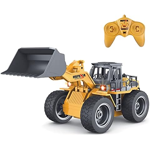 Remote Controlled Excavator, Fisca 1:18 Remote Controlled Bulldozer 6 Channels 2.4GHz 4WD Remote Control Construction Vehicles with Lights and Sounds Cover