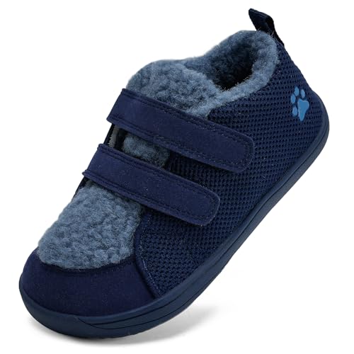 Winter Barfußschuhe Kinder Hausschuhe Winterschuhe Barefoot Mädchen Jungen Warme Gefüttert Barfussschuhe(Marine, 32EU)