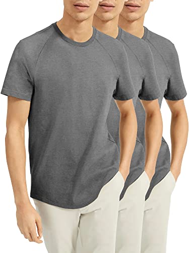 Hat and Beyond Mens Short Sleeve Raglan Longline Crew Neck Curved Hem Hipster Tee (Small, 3PACK Charcoal)
