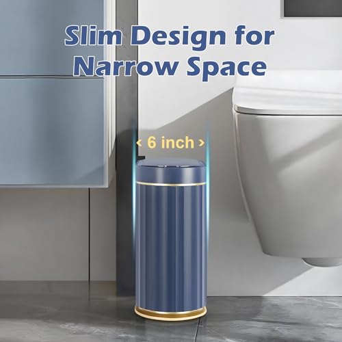 Image of ELPHECO Plastic Touchless Trash Can, Small, Gold, Motion-Sensor, Rectangular, Bathroom, Bedroom, Kitchen, Office (Midnight Blue, 2 Gallons)