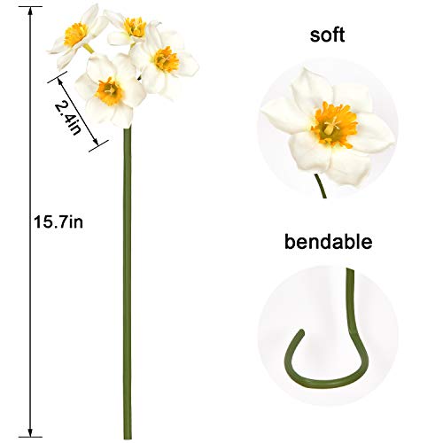 Martine Mall 12 Pcs 15.7'' Artificial Flowers White Artificial Daffodils Flowers Faux Daffodils Plants Silk Daffodils Flowers With Stems Flower Arrangement For Party Wedding Office Store Home Decor #TOP3